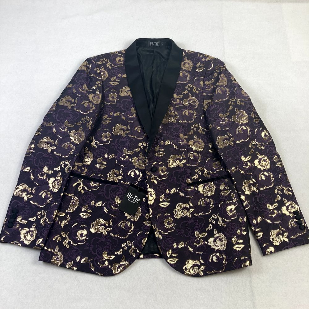Hi Tie Blazer Sport Coat Mens‎ Large Purple Gold Rose Formal Suit Stylish NWT